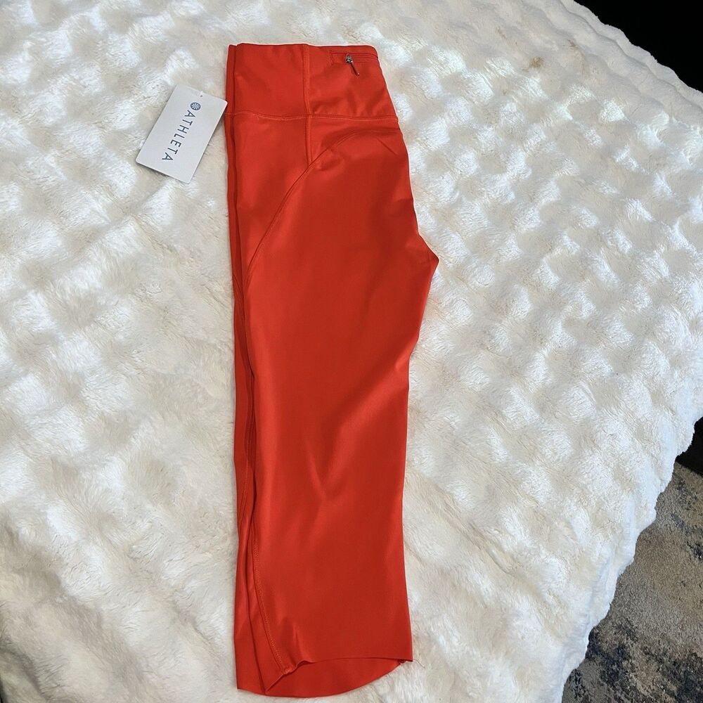 New With Tags Athleta Velocity Stash Pocket Crop Tight, Bolero Orange Size Small